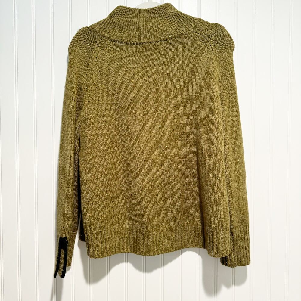 Habitat Green Speckled Wool Sweater Zip Shoulder Mock Neck Size Small - Picture 5 of 6